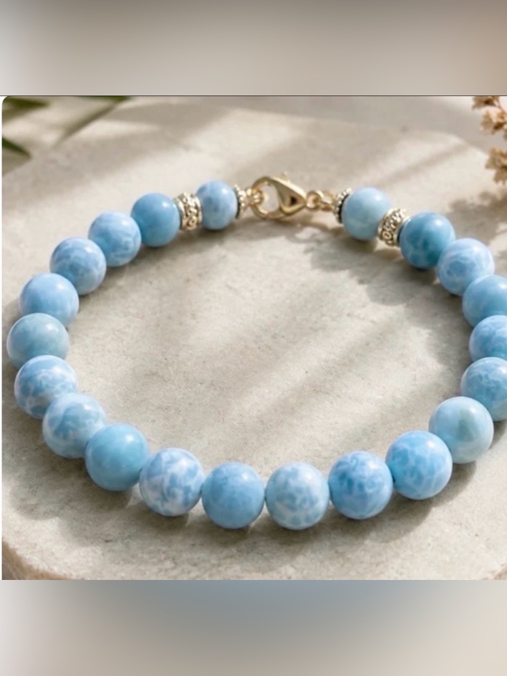 Larimar  Beaded Bracelet with Gold Clasp